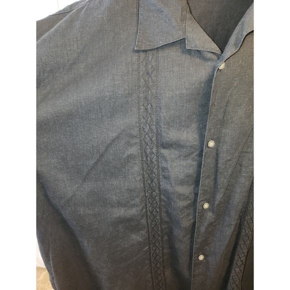 Monte Carlo Mens Black Embroidered Linen Blend Short Sleeve Button Down Sz 2X - Picture 2 of 6